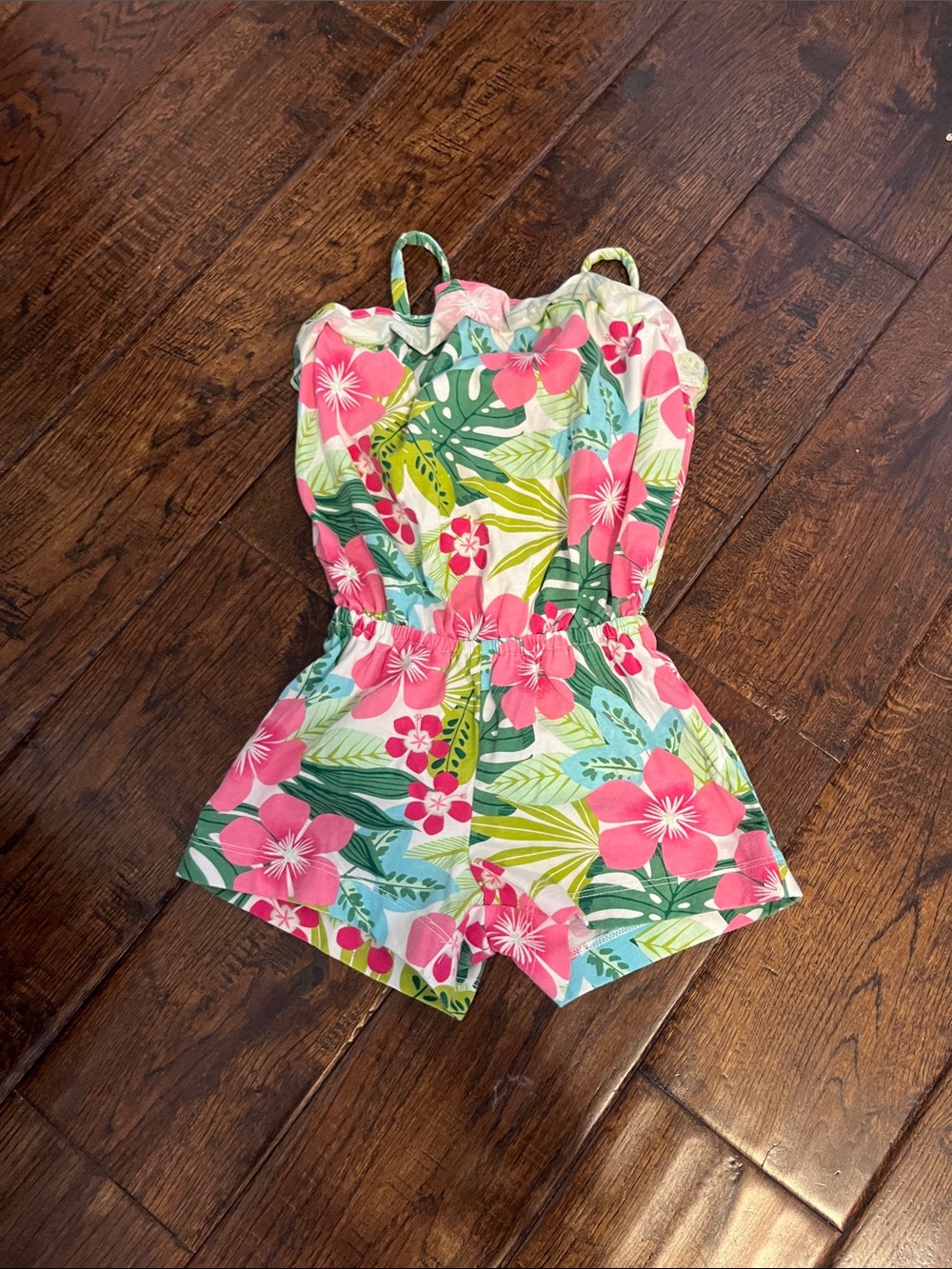 The Children's Place Pink & Green Floral Tropical Romper